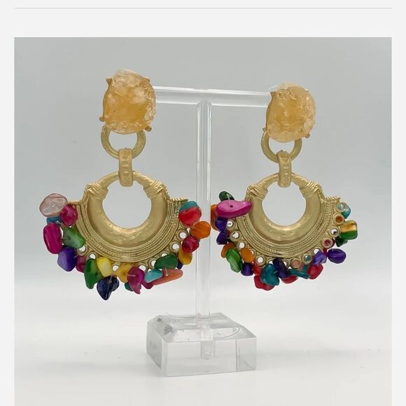 Multicolor Stone Drop Earrings - Picture 8 of 13